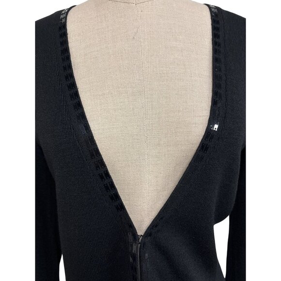 Alfani Black Silk Deep V-Neck Cardigan With Sequin Trim M - Picture 3 of 10